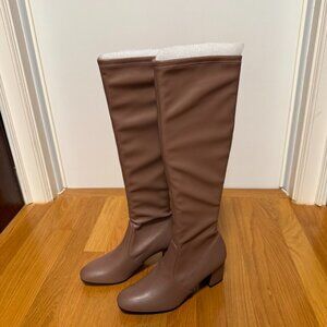Stuart Weitzman Frannie Leather Knee-High Boots 6.5 Taupe